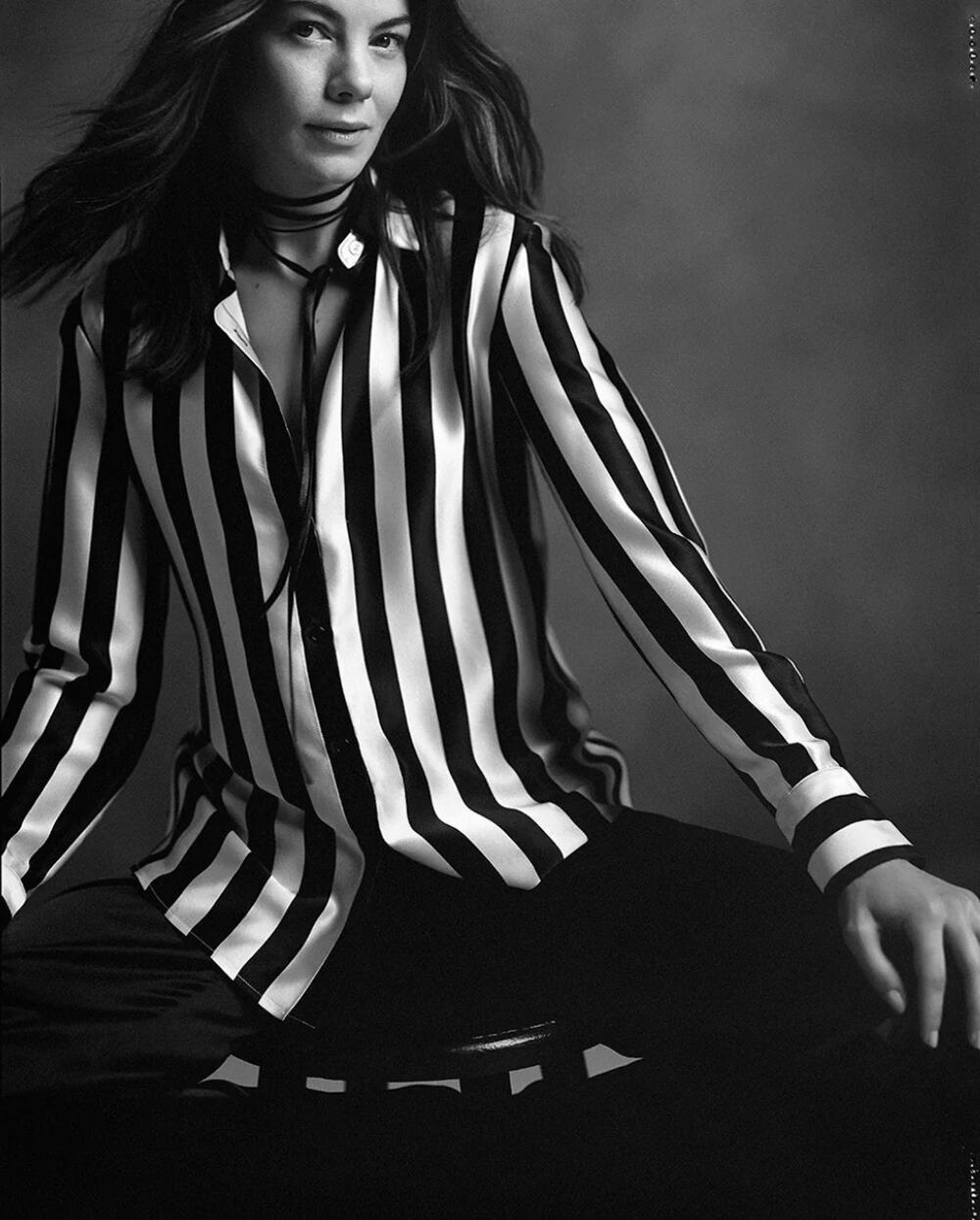NWT $325 La Ligne Silk Boudoir Shirt Black White Stripe Luxury Size Small